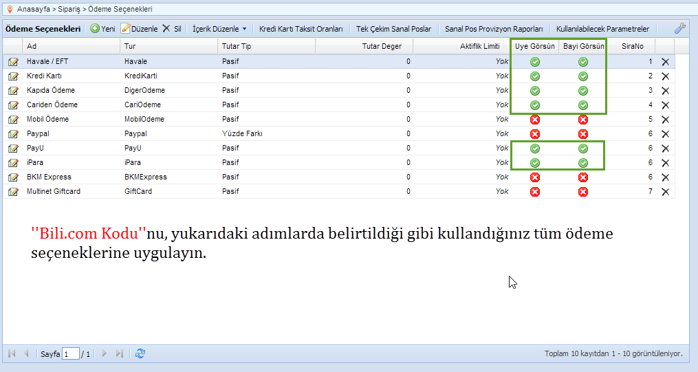 Makine tarafından oluşturulan diğer metin: е Anasayfa >Siparis 0deme Se;enekleri 0deme Segenekleri УепЈ Х Sil t;erk kredj Taksj t От ?asif ?asif ?asif Pasif Pasif Yjzde Ра га Pasif ?asif Pasif Pasif Тек ;ekim SanS ТЈ1аг Deger 9 SanS Pos ?rovjzyon авџог|вп ?arametre'er Ak1iflik LiTiti Uye GdrsjIT 3ayi Gdrsjn StaMc kredi Кагћ Карба Обете Сагбеп Обете Mcdil Обете Раура| Рага ВКМ Express Multfet Giftcard Hava|e kredikm-ti DigerDdeme СагОбете McdlOdeme Раура| Ра га 3kMExpress GiftCard ”Bili.com kodu”nu, yukandaki adlmlarda belirtildi<i gibi kullandl<lmz tiim 6deme seqeneklerine uygulaym. Тор— 10 kBY1tdan 1 - 10 g6rUntU|enjyor