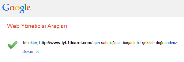 Makine tarafından oluşturulan diğer metin:Google Web Yöneticisi Araçları Tebrikler, http://www.iyi.lticaret.com/ için sahipliğinizi başarılı bir şekilde doğruladınız. Devam et